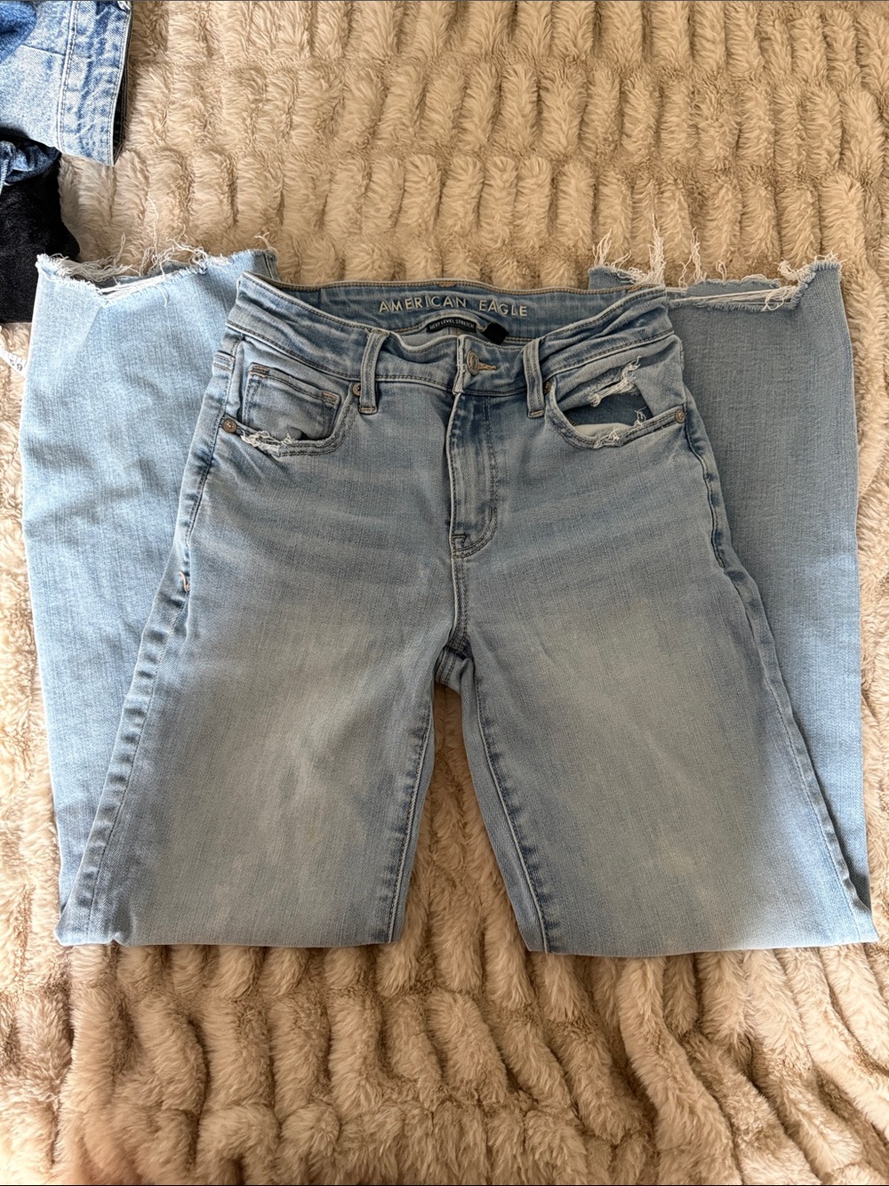 American Eagle Outfitters Light wash kick boot crop Distressed Jeans
